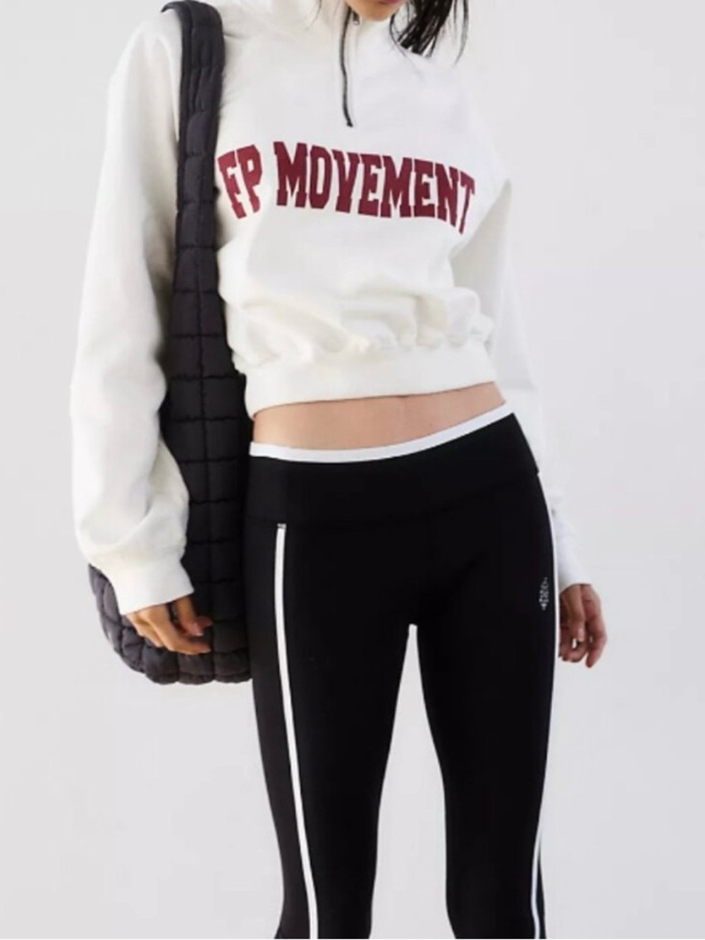 NWT Free People Movement For The Win Logo Half Zip White Burgundy Sweatshirt Med - Picture 2 of 9